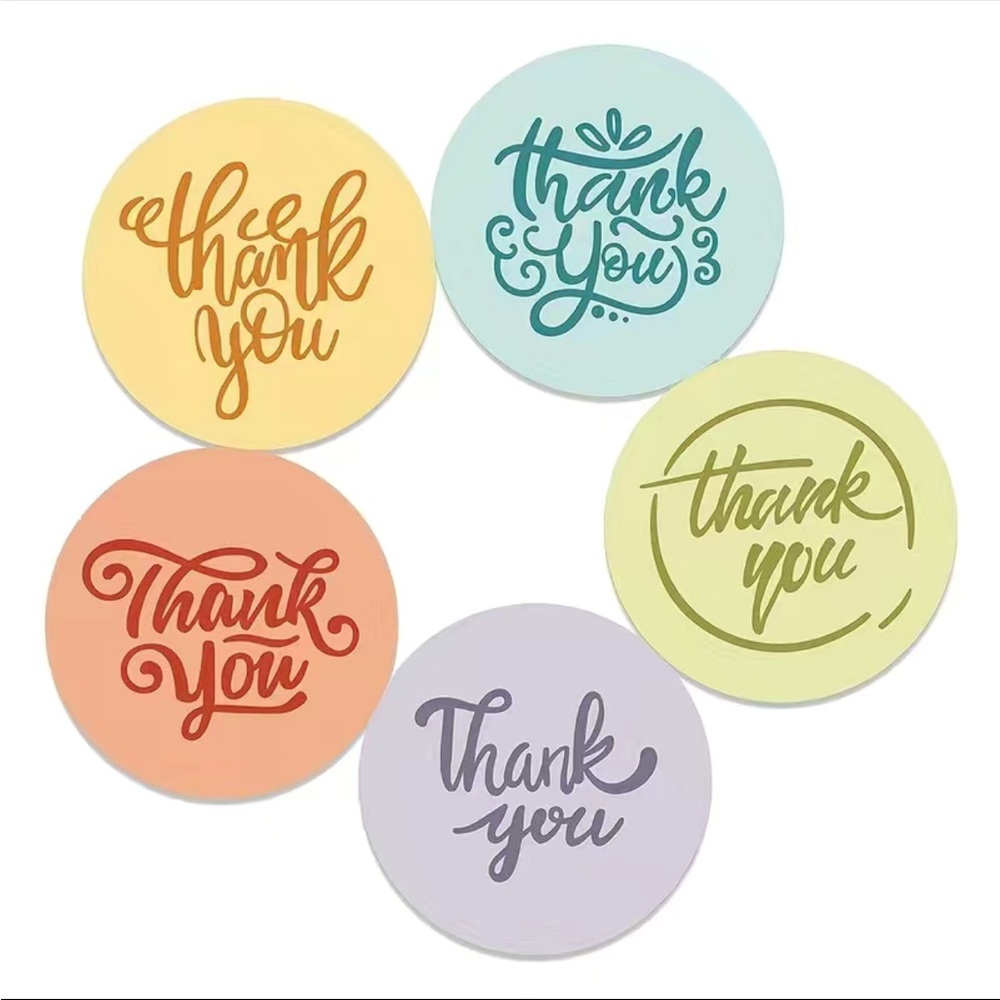 500 Roll of Thank You Stickers Multi Colored ~5 Designs - Picture 3 of 5